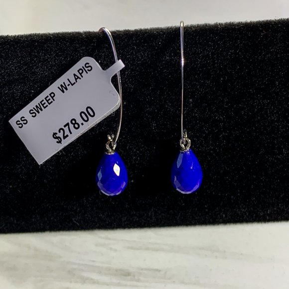 Sterling silver sweep earrings with lapis - Picture 3 of 6
